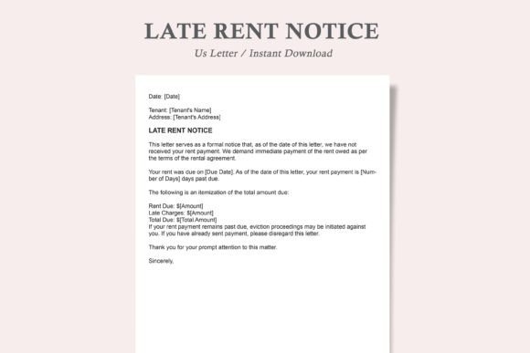 Download Late Rent Notice,rental Agreement Letter - Agreement Collection
